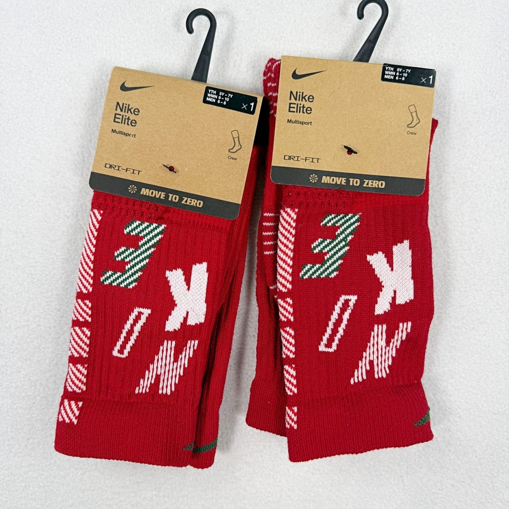 Nike Elite Socks (Lot of 2) Crew Size 6 - 10 Womens Holiday Red‎ HV6888-687, NEW